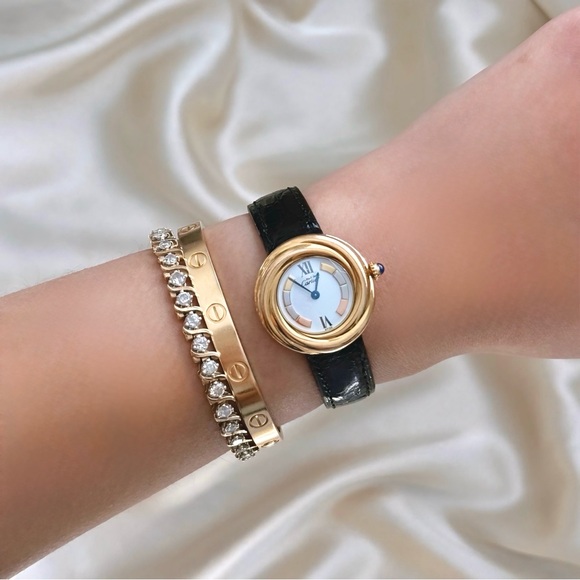 Cartier Accessories - AUTHENTIC RARE VINTAGE CARTIER TRINITY WATCH - BLACK LEATHER STRAP - WITH BOX